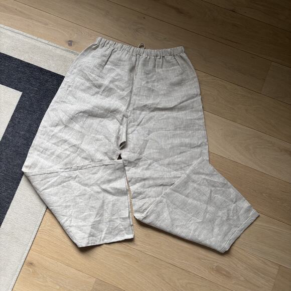 NWT Reformation Olina Linen Pant Drawstring Wide Leg Size L Petite Oatmeal - Picture 10 of 12